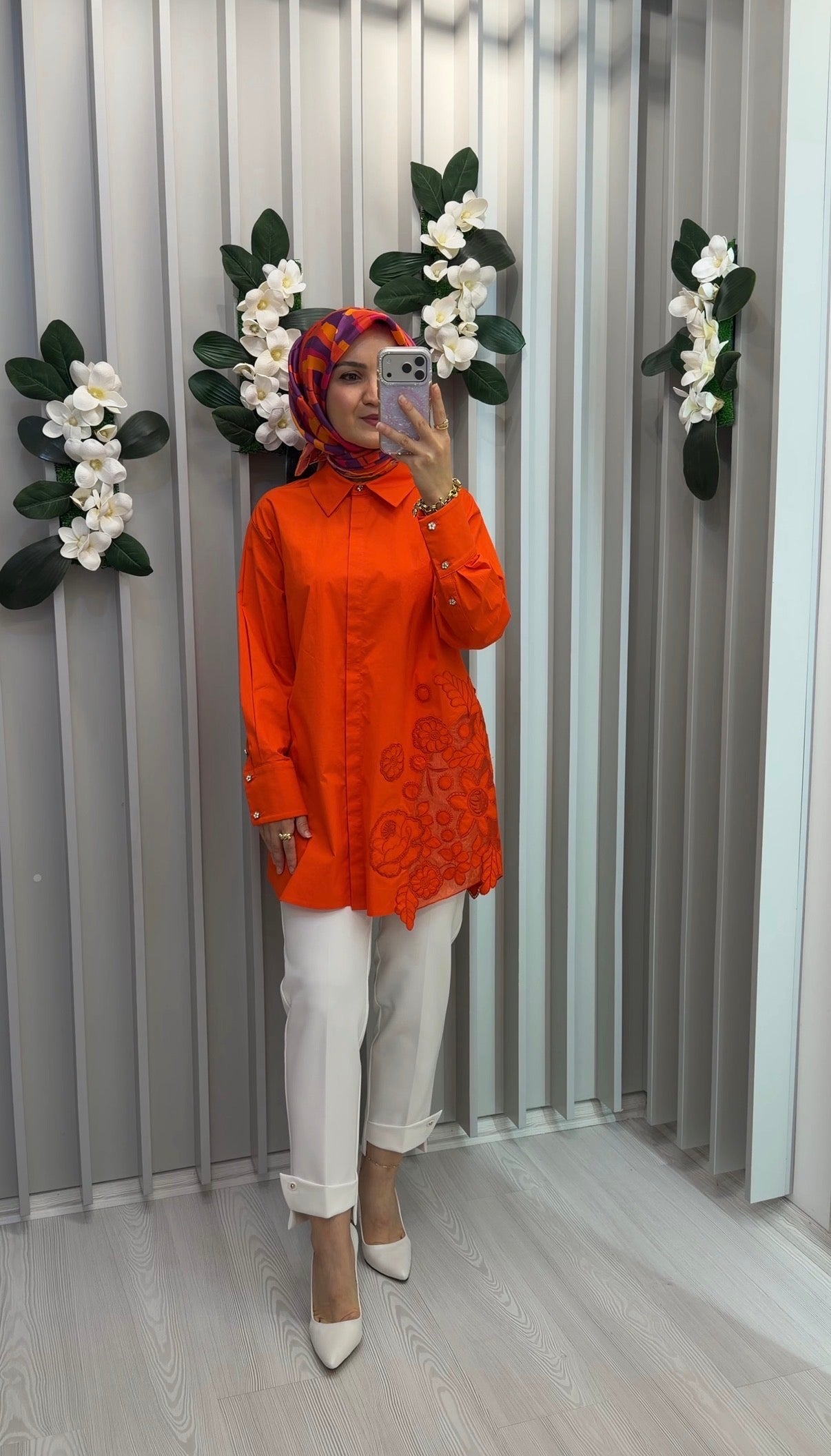 KAYRA Nakış Aplikeli Geniş Manşet Pamuklu Tunik / B26-21114