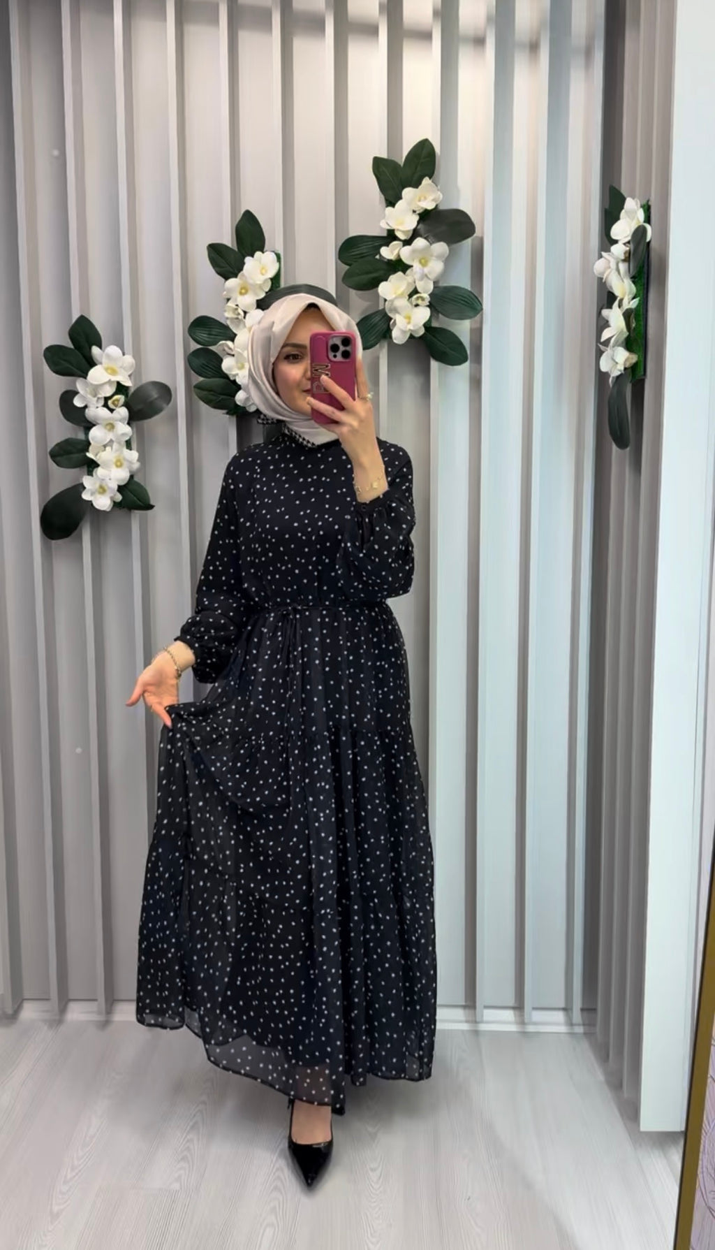 ARMİNE TREND Beli İpli Puantiyeli Elbise / 26YT910
