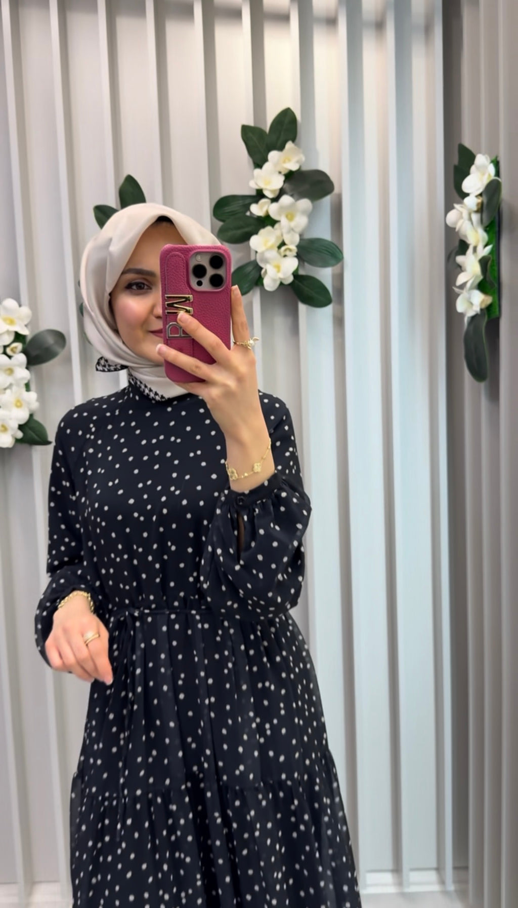 ARMİNE TREND Beli İpli Puantiyeli Elbise / 26YT910