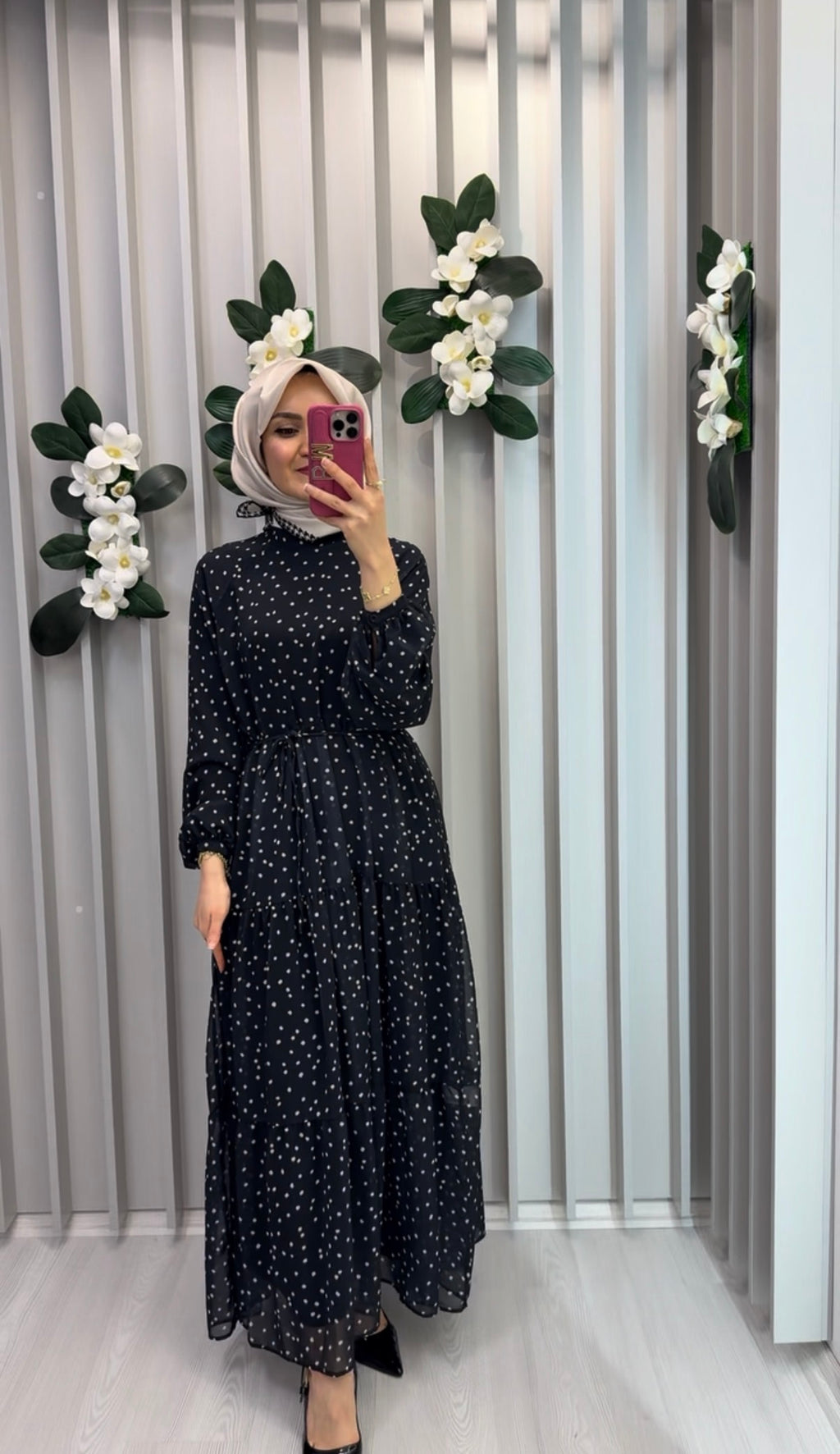 ARMİNE TREND Beli İpli Puantiyeli Elbise / 26YT910