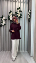 KAYRA Gömlek Detaylı Rayon Sweatshirt Koyu Bordo / B26-70001