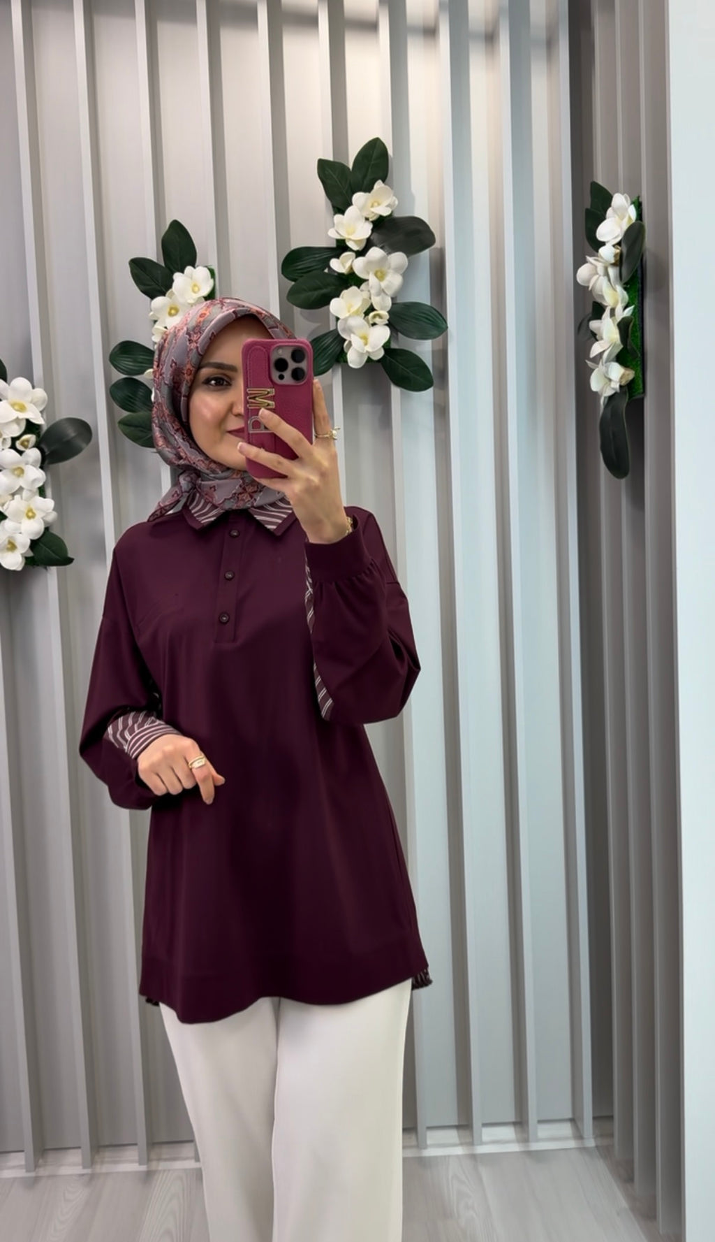 KAYRA Gömlek Detaylı Rayon Sweatshirt Koyu Bordo / B26-70001