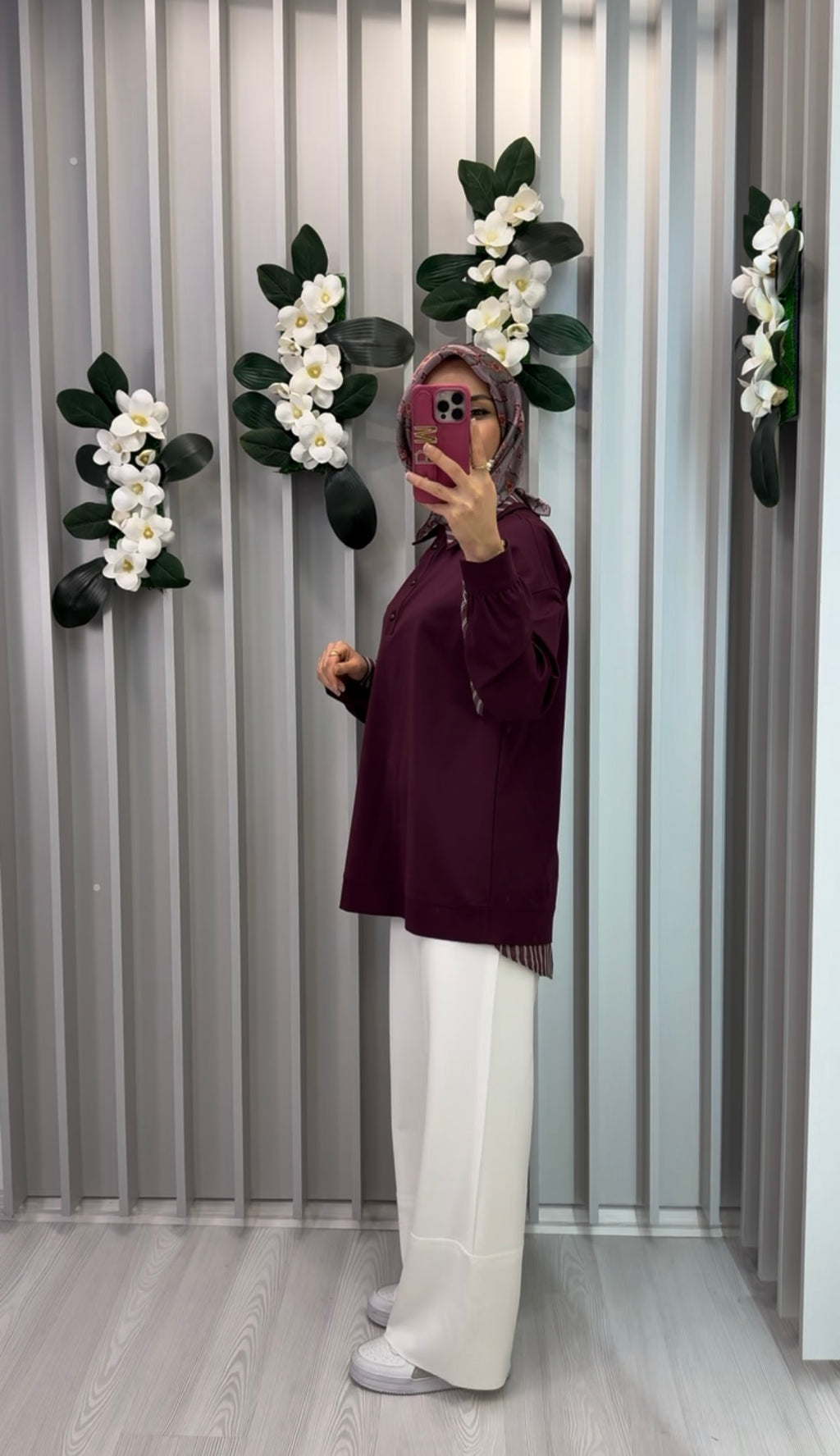 KAYRA Gömlek Detaylı Rayon Sweatshirt Koyu Bordo / B26-70001