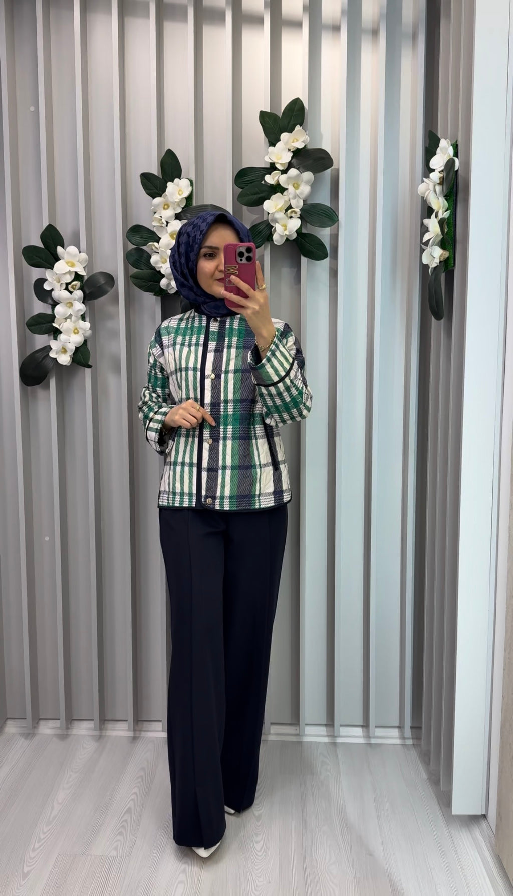 NİHAN Ekose İnce Ceket Benetton Yeşili / CK3029