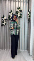 NİHAN Ekose İnce Ceket Benetton Yeşili / CK3029