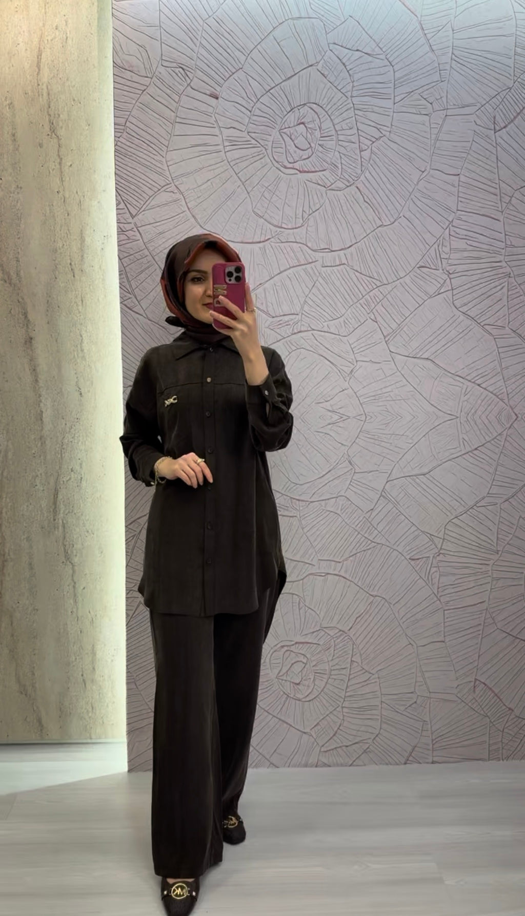 NİHAN Lyocell Pantolon Tunik Takım Kahve / TK5211