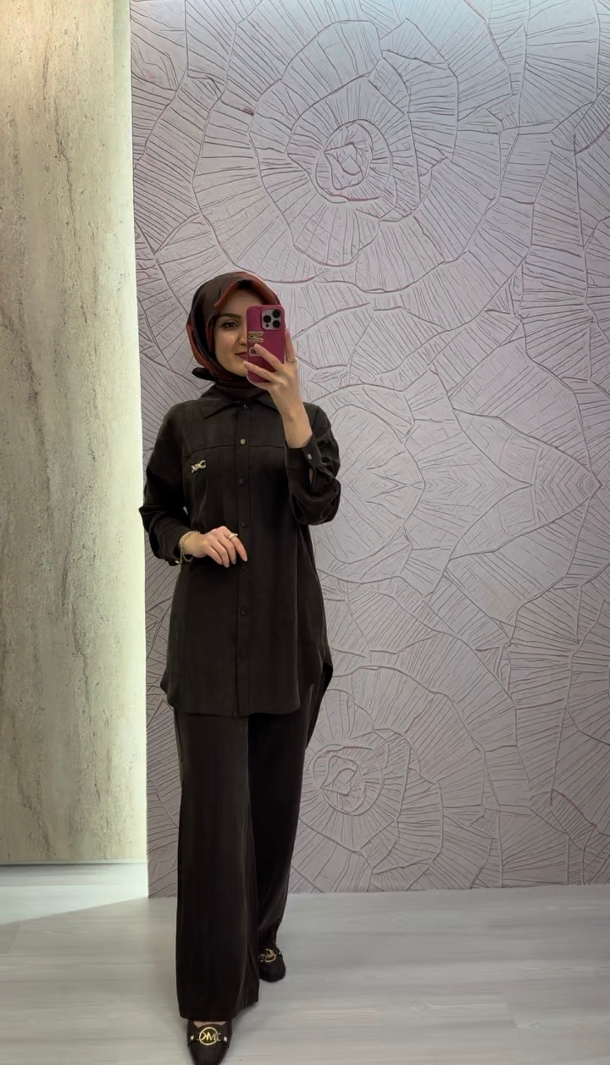 NİHAN Lyocell Pantolon Tunik Takım Kahve / TK5211