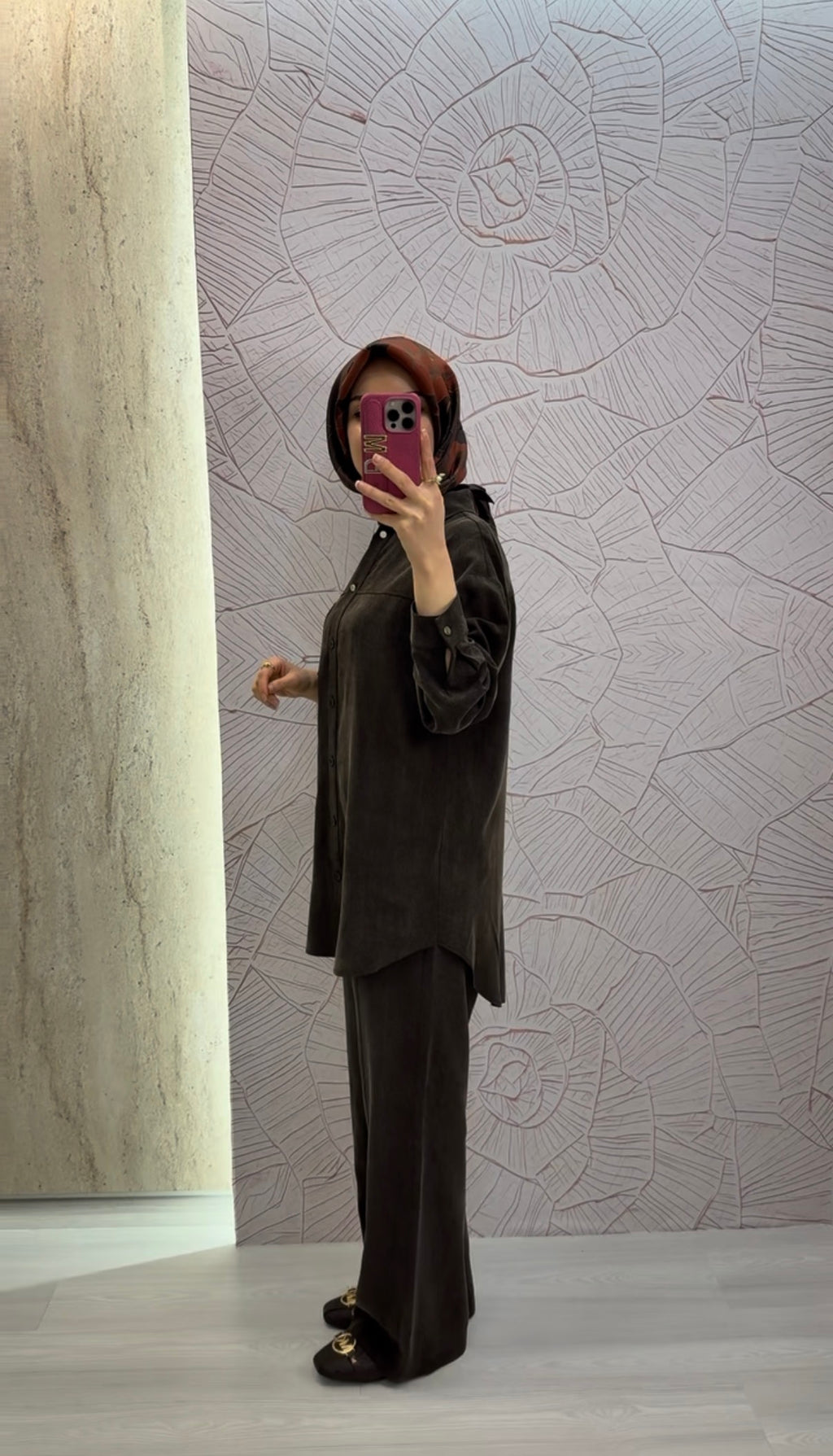 NİHAN Lyocell Pantolon Tunik Takım Kahve / TK5211