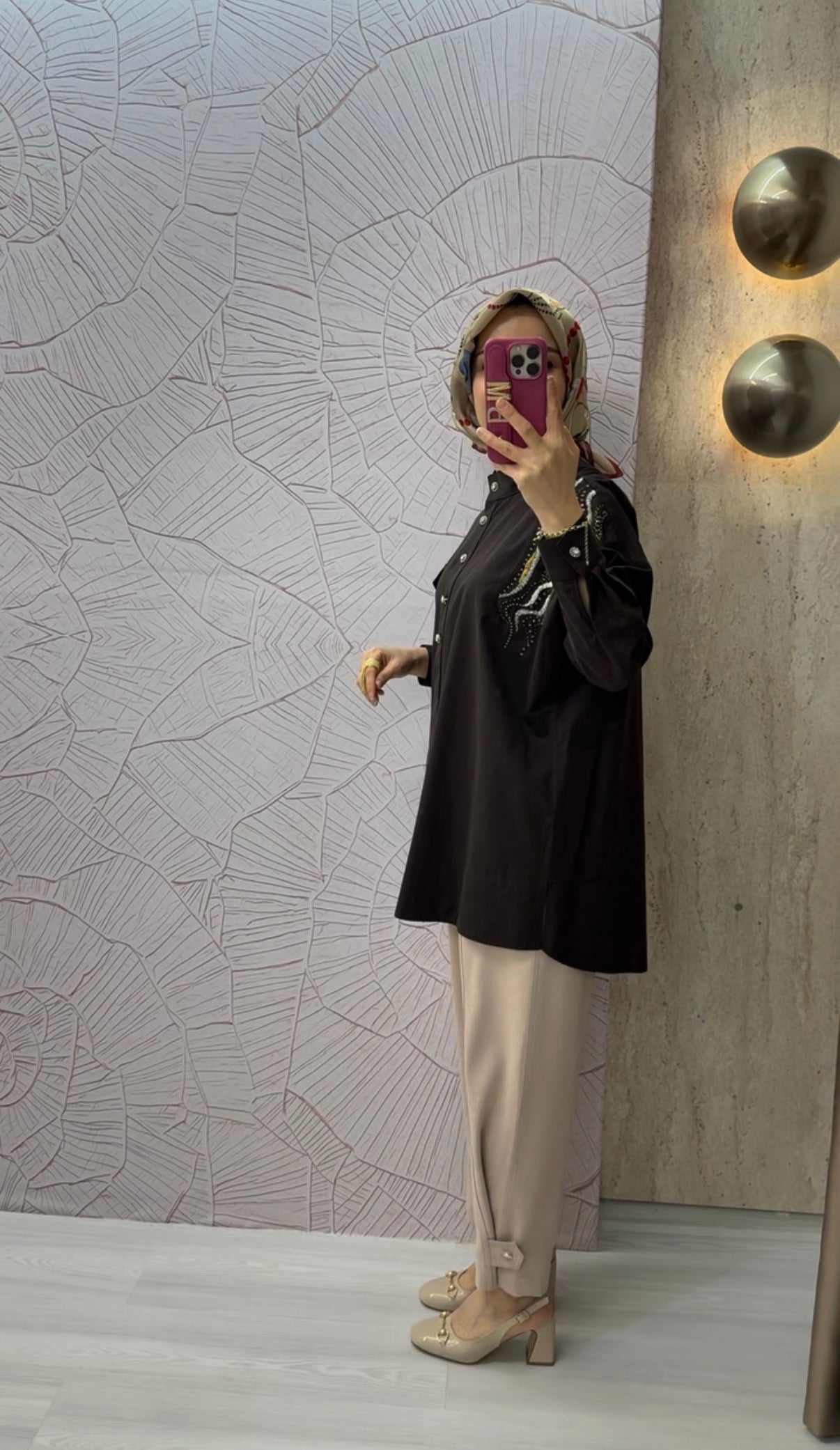 KAYRA %100 Pamuklu Omzu İşlemeli Tunik Koyu Kahve / B26-11028