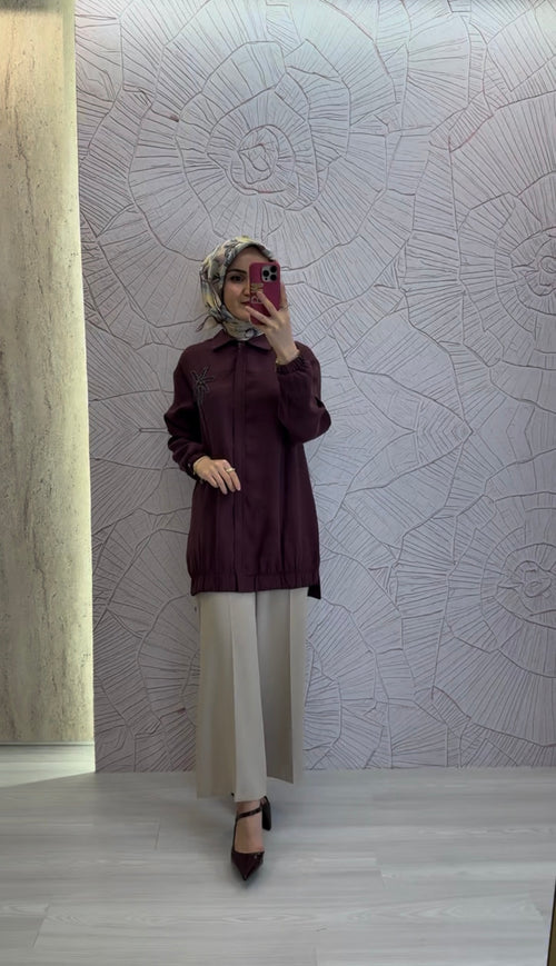 ARMİNE TREND Yaka Palmiye Taş İşlemeli Tunik / 26YT405