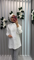 KAYRA %100 Pamuklu Payet ve İnci İşlemeli Tunik Optik Beyaz / B26-21046