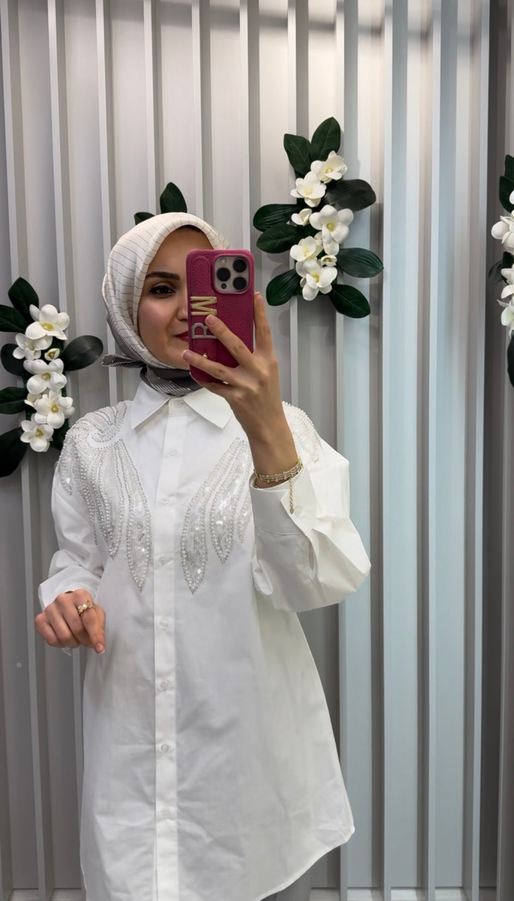 KAYRA %100 Pamuklu Payet ve İnci İşlemeli Tunik Optik Beyaz / B26-21046