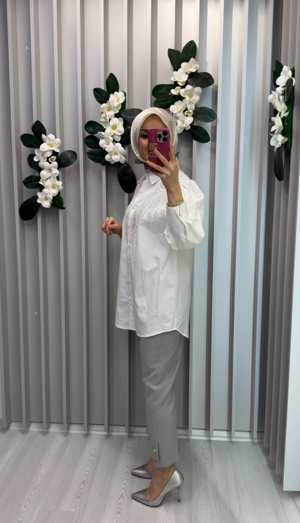 KAYRA %100 Pamuklu Payet ve İnci İşlemeli Tunik Optik Beyaz / B26-21046