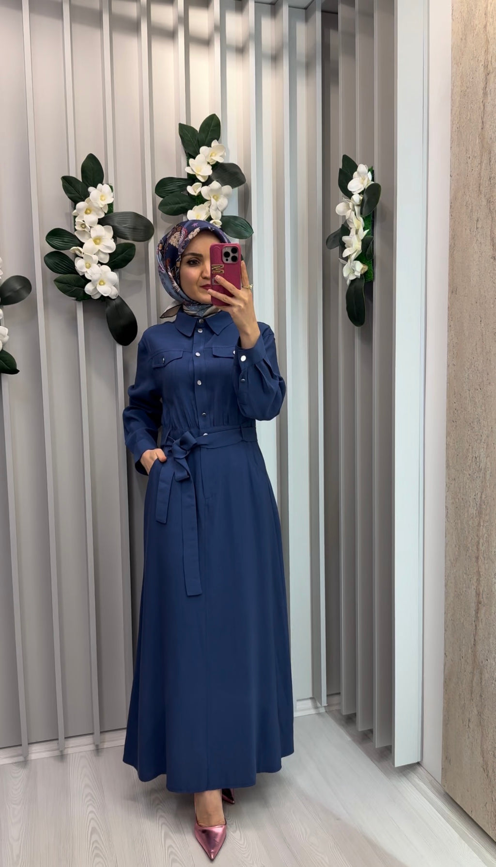 NİHAN Kuşaklı Lyocell Gömlek Elbise / EL3118