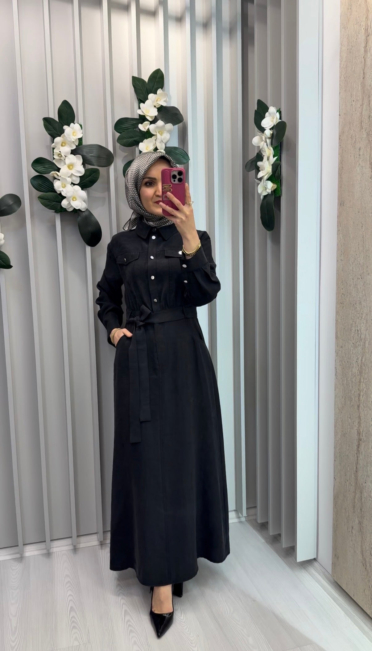 NİHAN Kuşaklı Lyocell Gömlek Elbise / EL3118