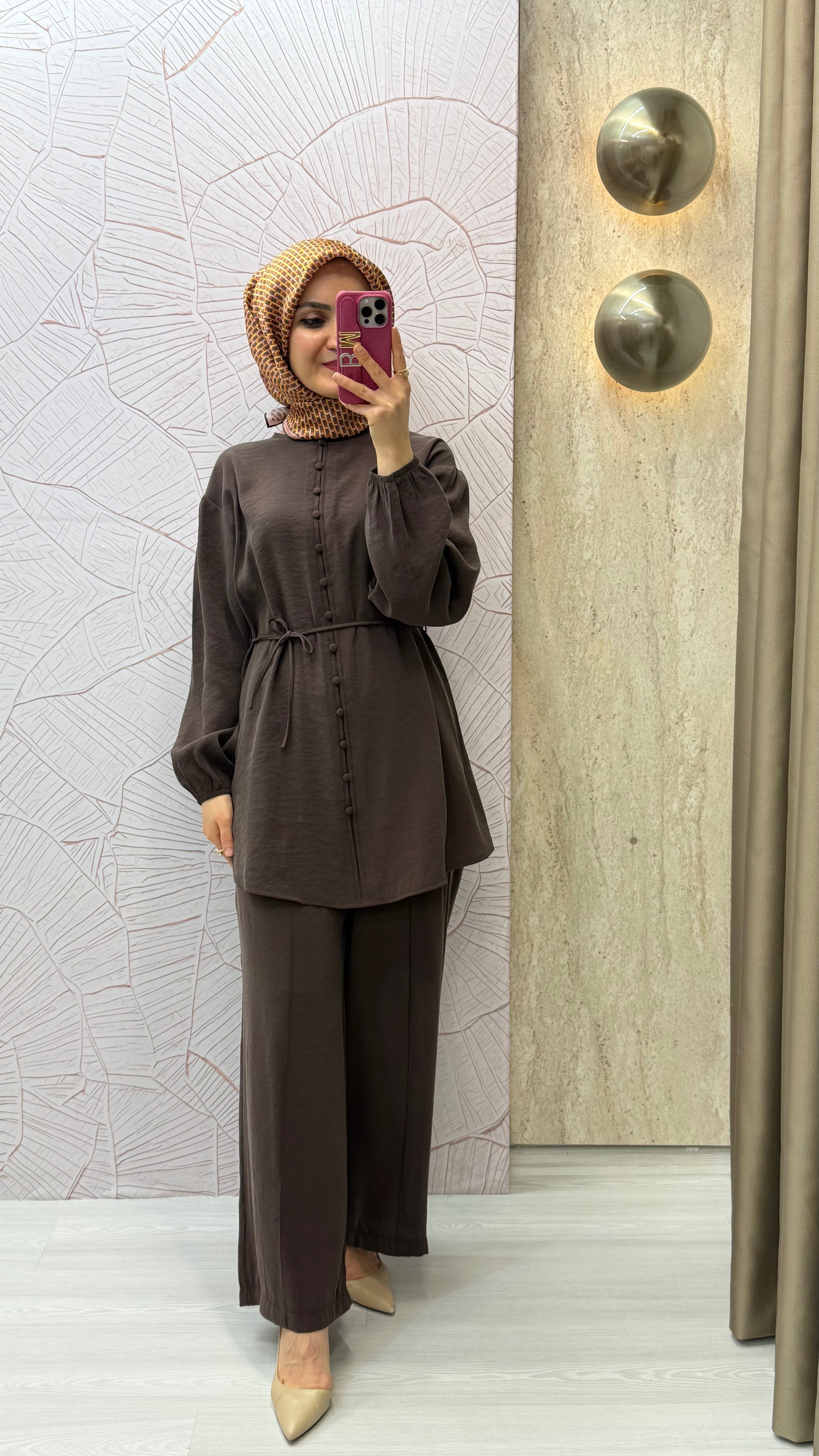 ARMİNE TREND Sahte Düğme Detaylı Beli İpli Pantolonlu İkili Takım / 26YT678