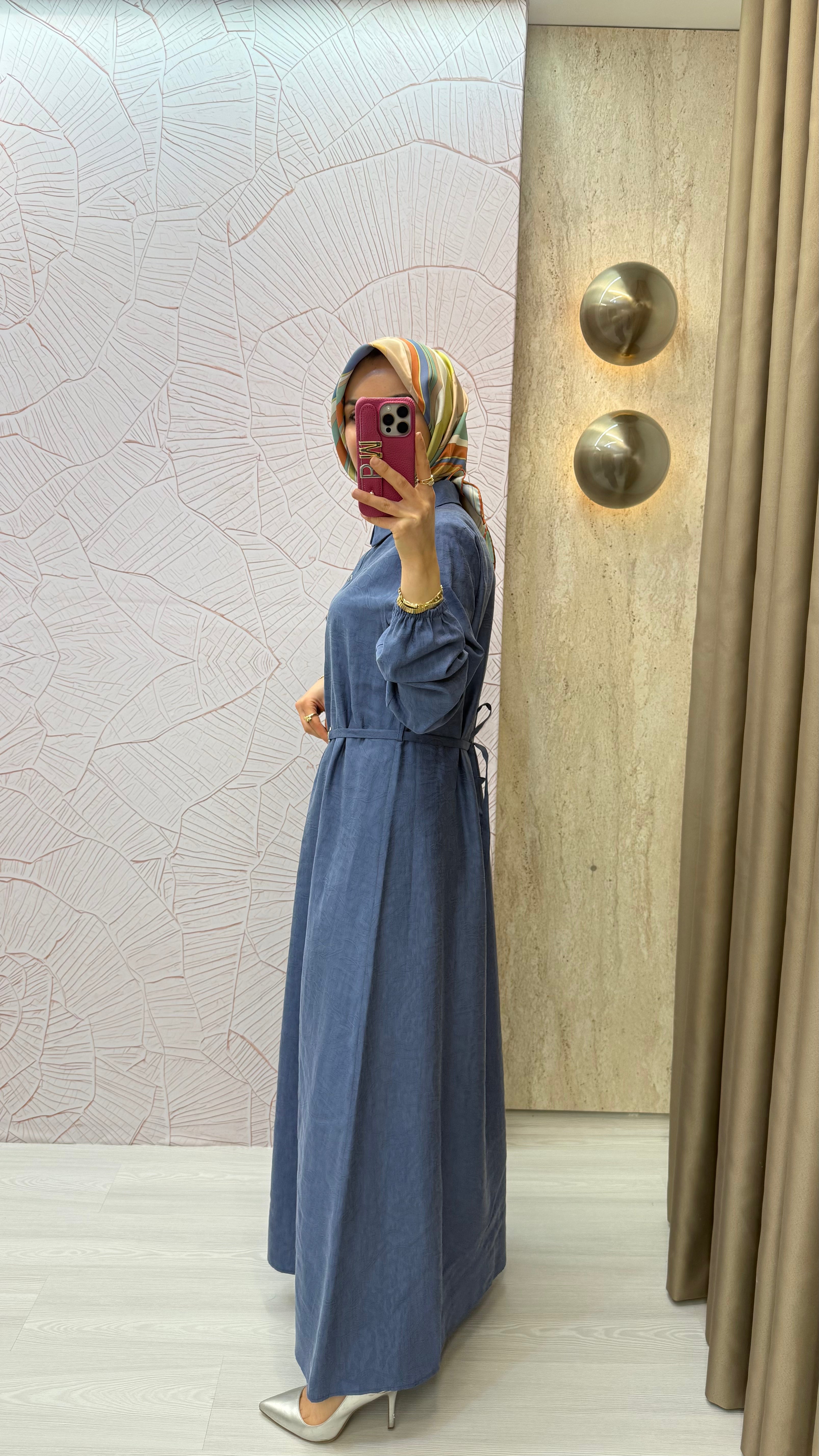 NİHAN Yarım Patlı Kuşaklı Elbise / 3294