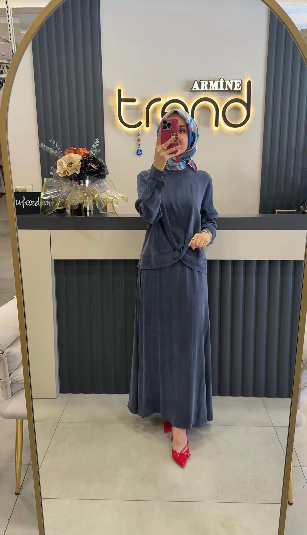 NİHAN Premium Qupra Kumaş Etek Bluz Takım / 4212