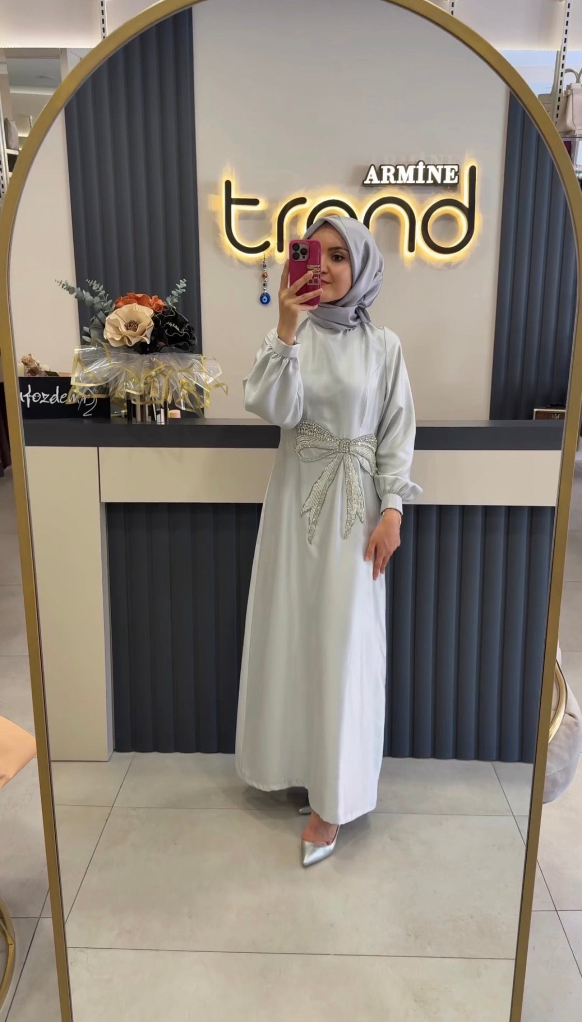 KAYRA Boncuk İşlemeli Saten Elbise / 23068