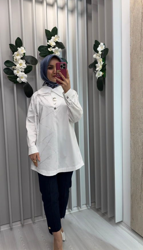 NİHAN Pul Dikişli Pamuk Tunik / 4232