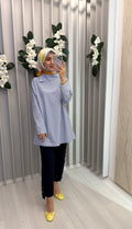 NİHAN Oversize Çizgi Kumaş Mixli Spor Tunik / 4013