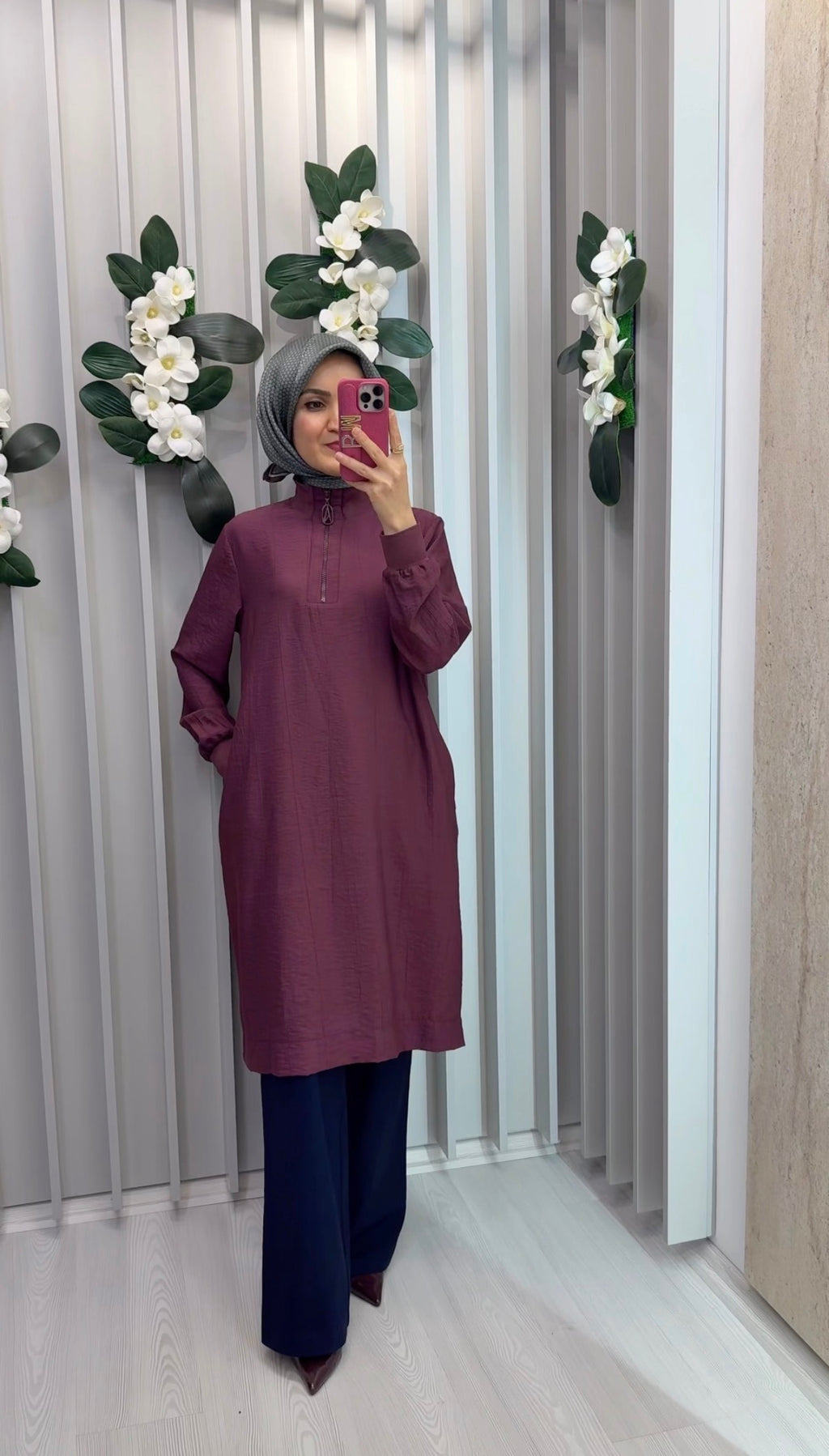 ARMİNE TREND Yarım Fermuarlı Kolları Lastikli Çilek Kumaş Tunik / 26YT462