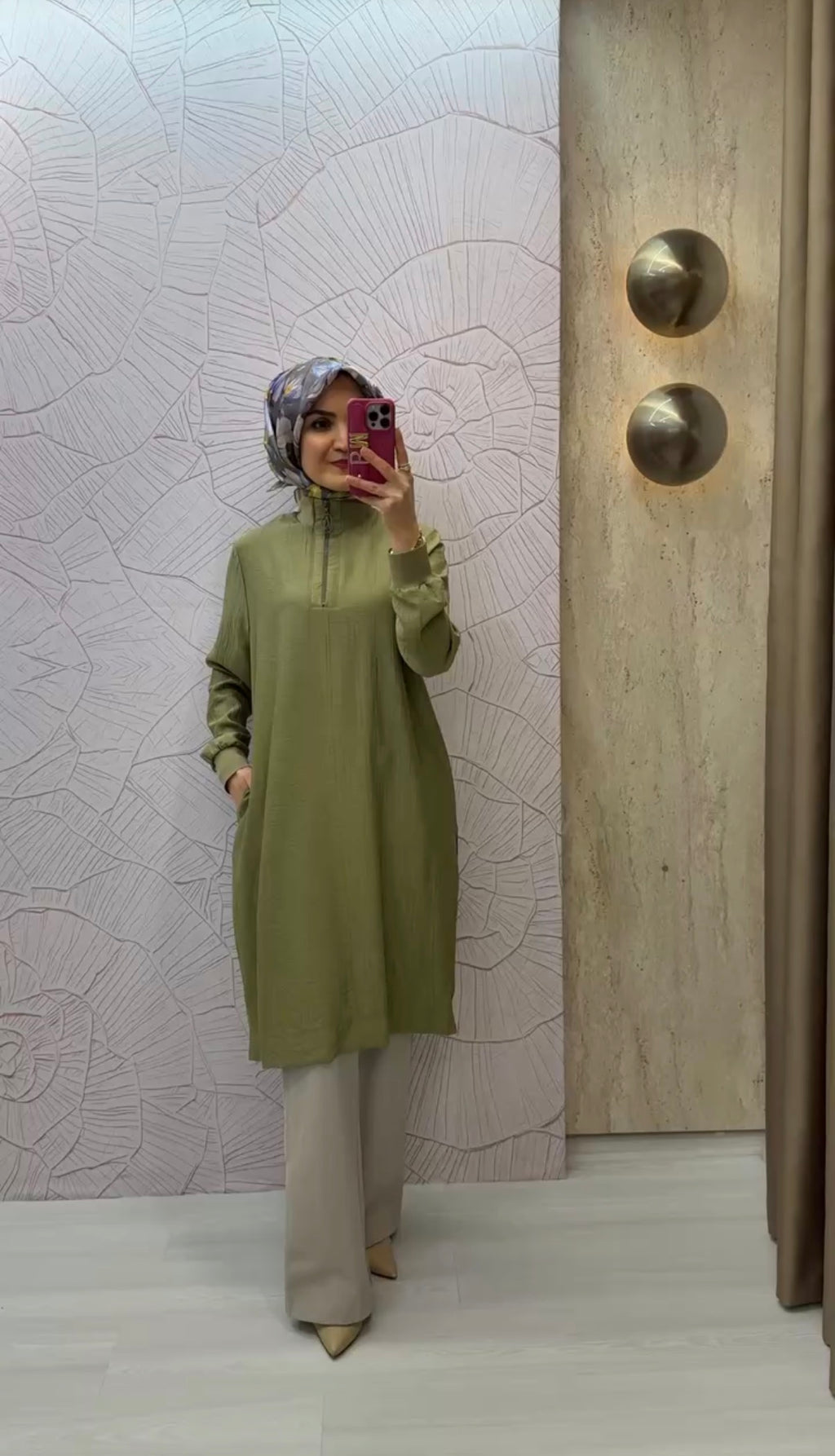 ARMİNE TREND Yarım Fermuarlı Kolları Lastikli Çilek Kumaş Tunik / 26YT462