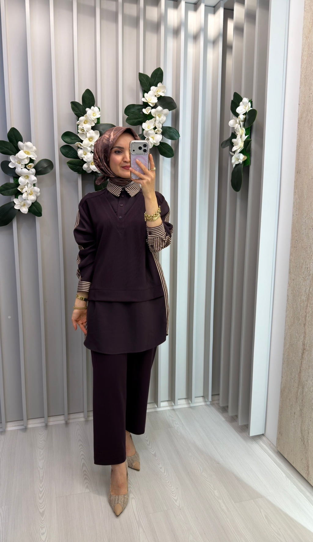 NİHAN Çizgili Kumaş Örme Kumaş Mixli Oversize Spor Tunik / 5191