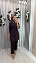 NİHAN Çizgili Kumaş Örme Kumaş Mixli Oversize Spor Tunik / 5191