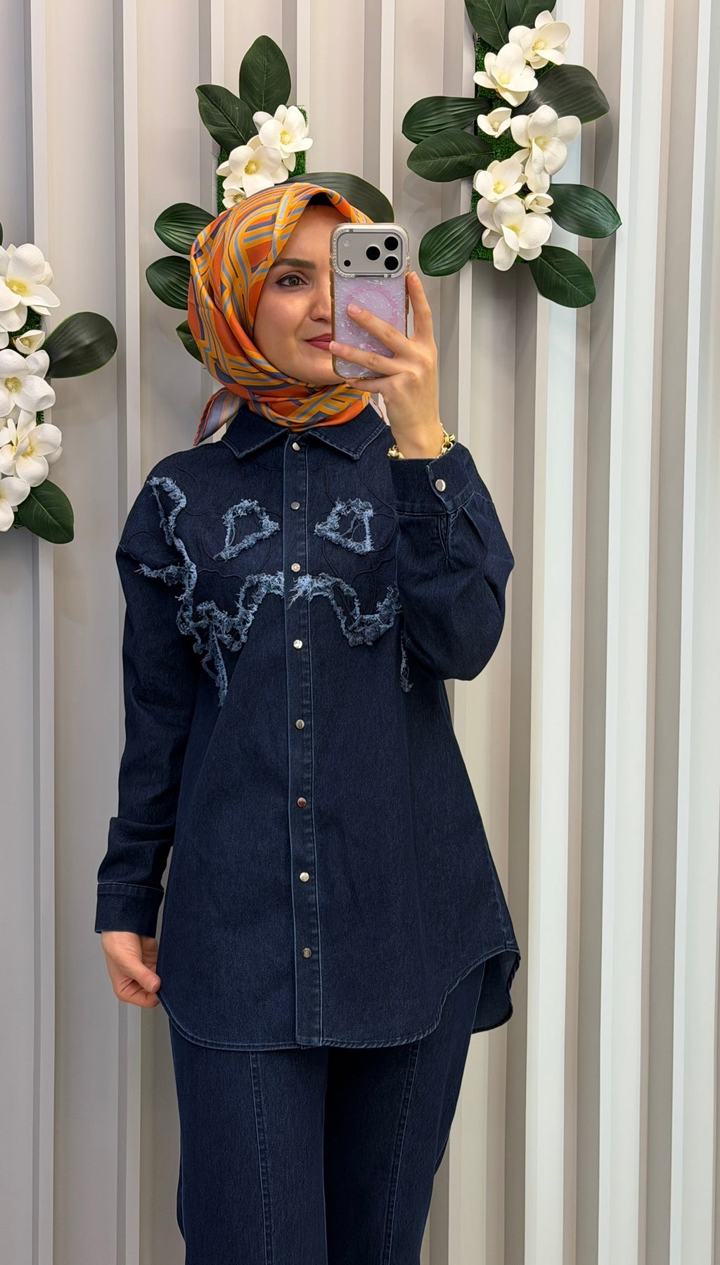 NİHAN Aplike Nakış Detaylı Denim Kumaş Spor Pamuklu Takım / 4136