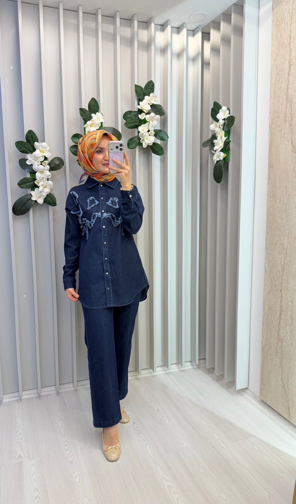NİHAN Aplike Nakış Detaylı Denim Kumaş Spor Pamuklu Takım / 4136