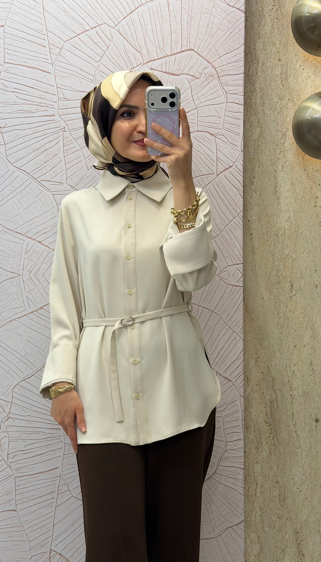 NİHAN Geniş Manşetli Kuşaklı Gömlek Tunik / 3053