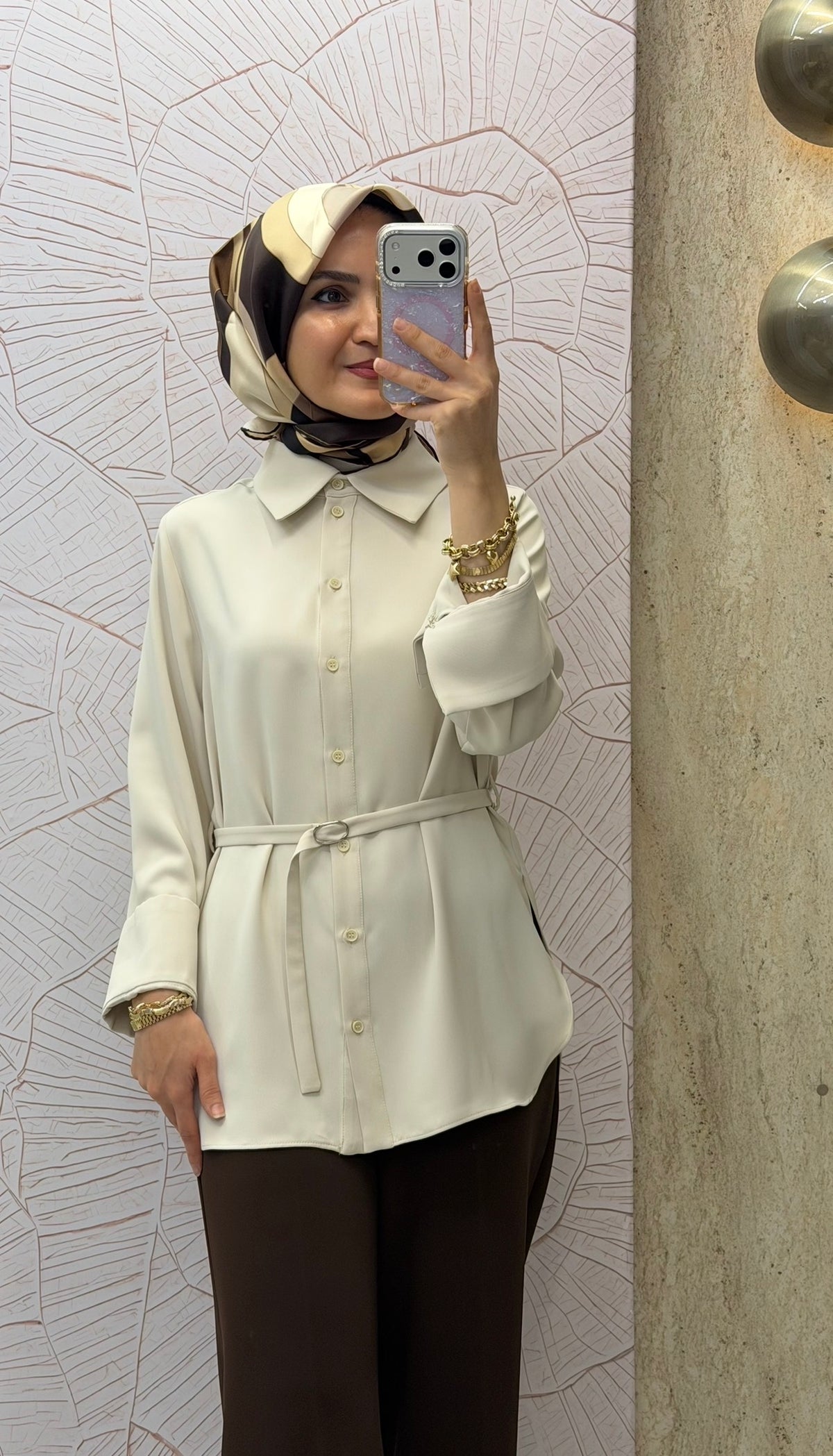 NİHAN Geniş Manşetli Kuşaklı Gömlek Tunik / 3053