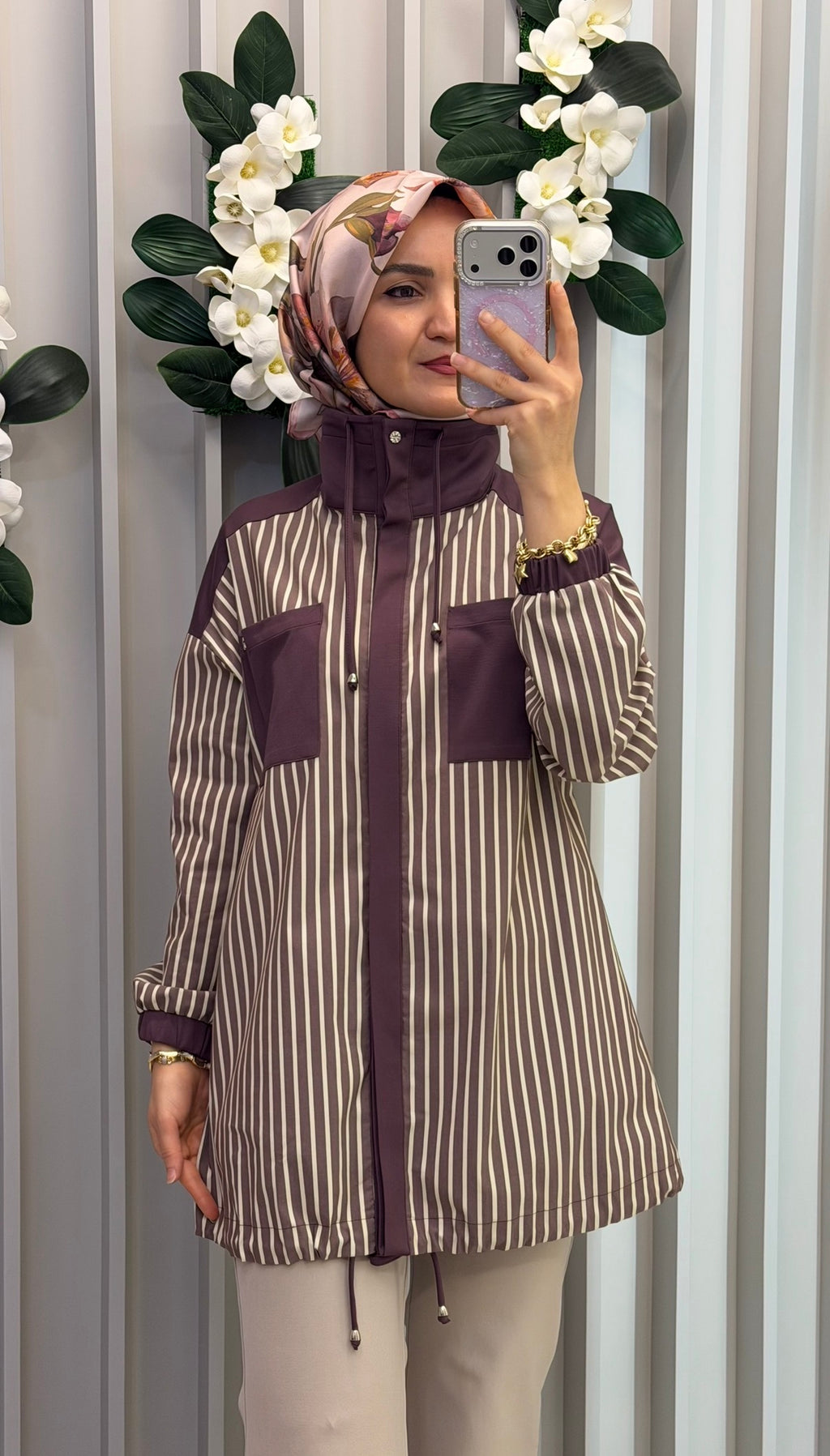 KAYRA Dik Yaka Çizgi Desen Pamuklu Tunik / 81010