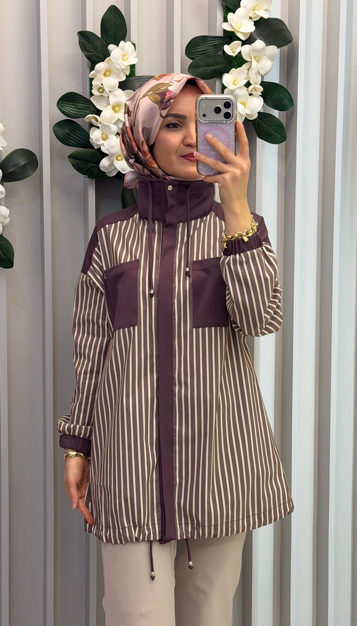 KAYRA Dik Yaka Çizgi Desen Pamuklu Tunik / 81010