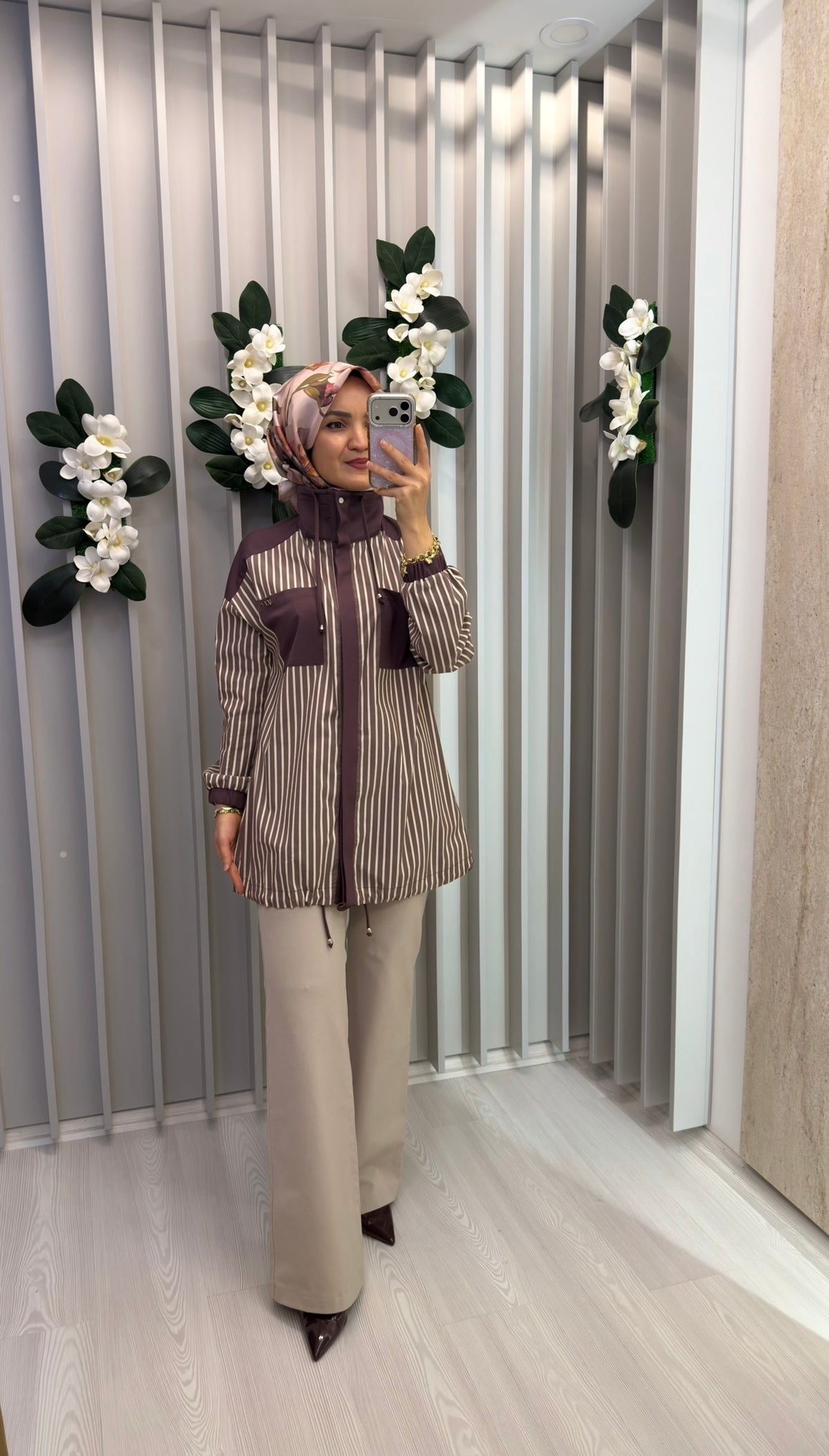 KAYRA Dik Yaka Çizgi Desen Pamuklu Tunik / 81010