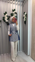 NİHAN Çizgi Desenli Keten Kruvaze Yelek / 3243