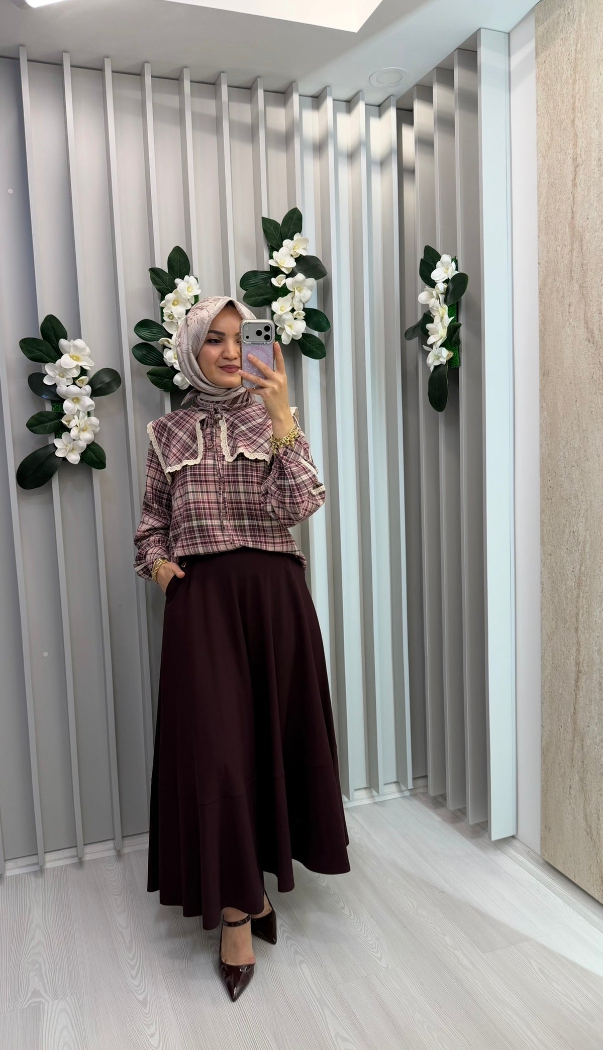 NİHAN Yakası Bağlama Detaylı Ekose Bluz / 5046