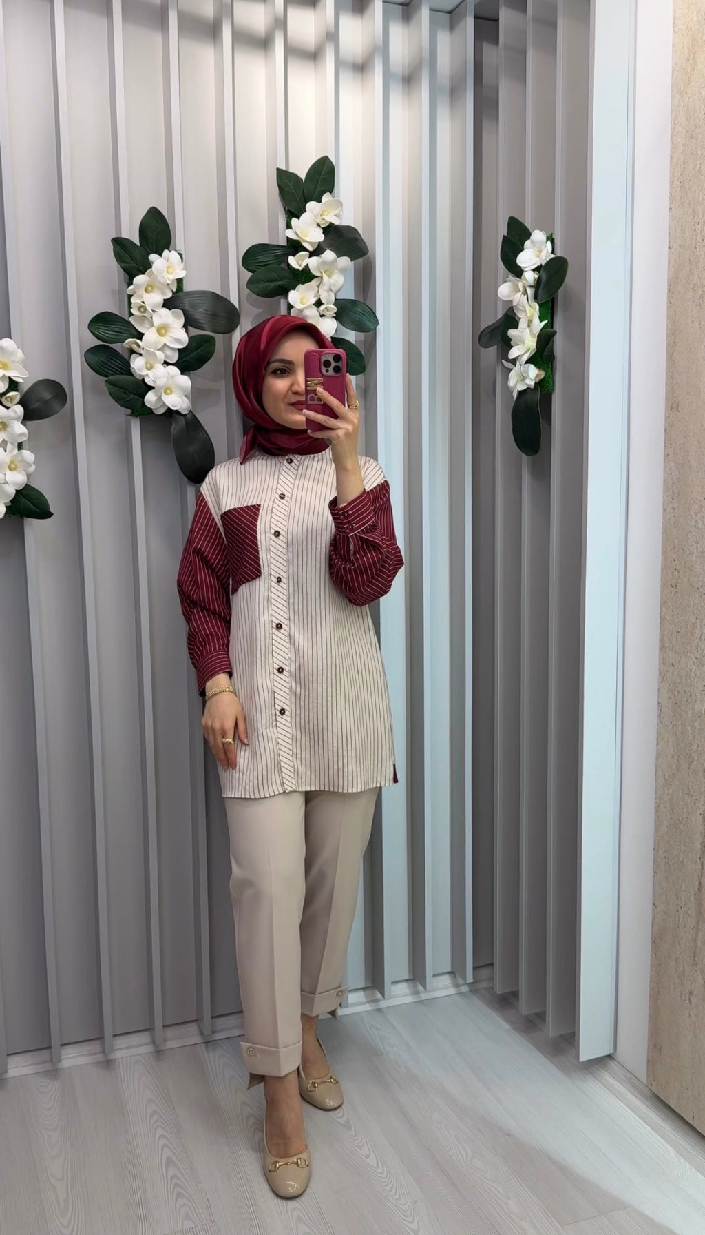 NİHAN Ribana Yakalı Çizgili Viskon Tunik / 3167