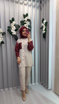 NİHAN Ribana Yakalı Çizgili Viskon Tunik / 3167