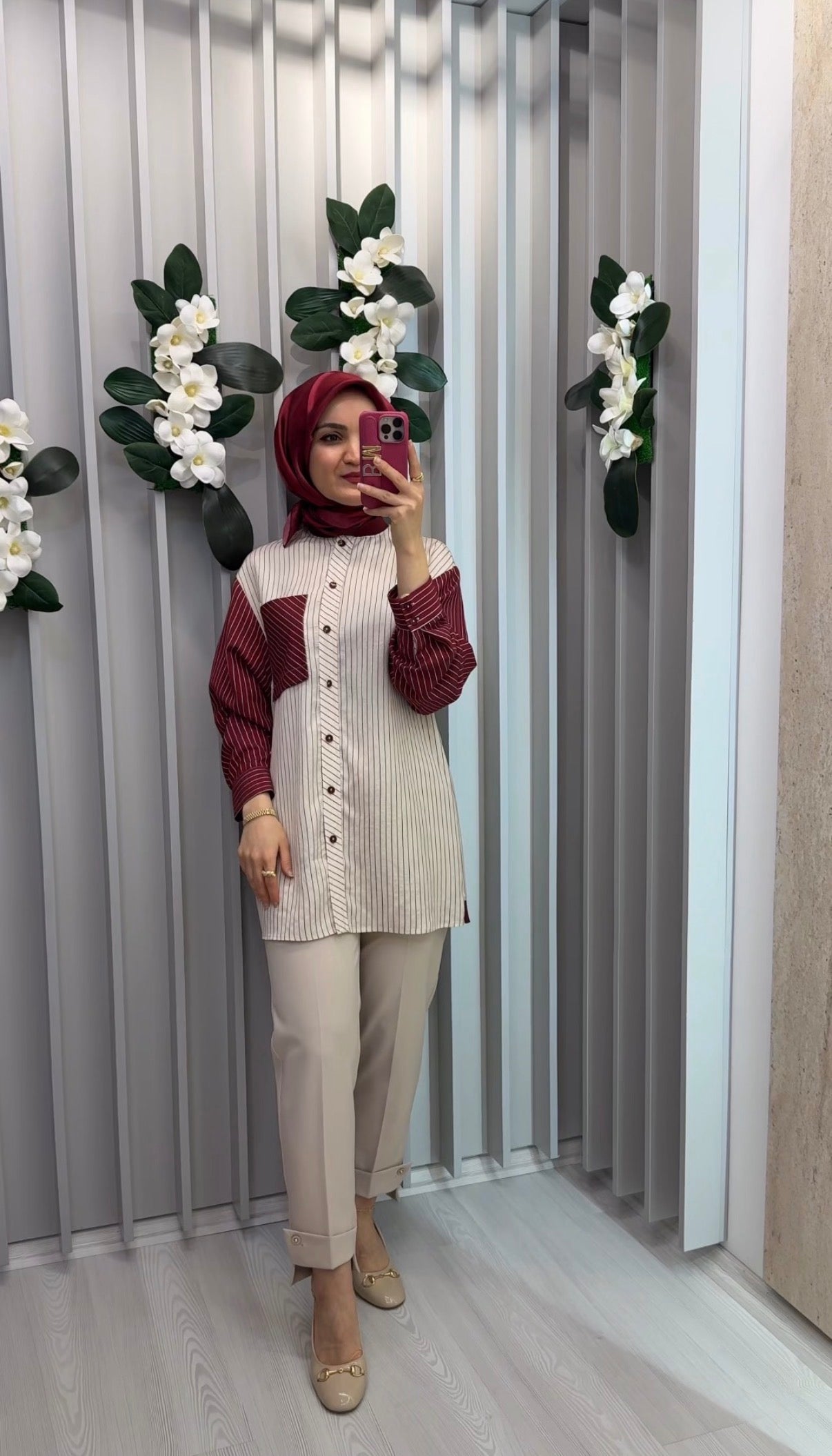 NİHAN Ribana Yakalı Çizgili Viskon Tunik / 3167