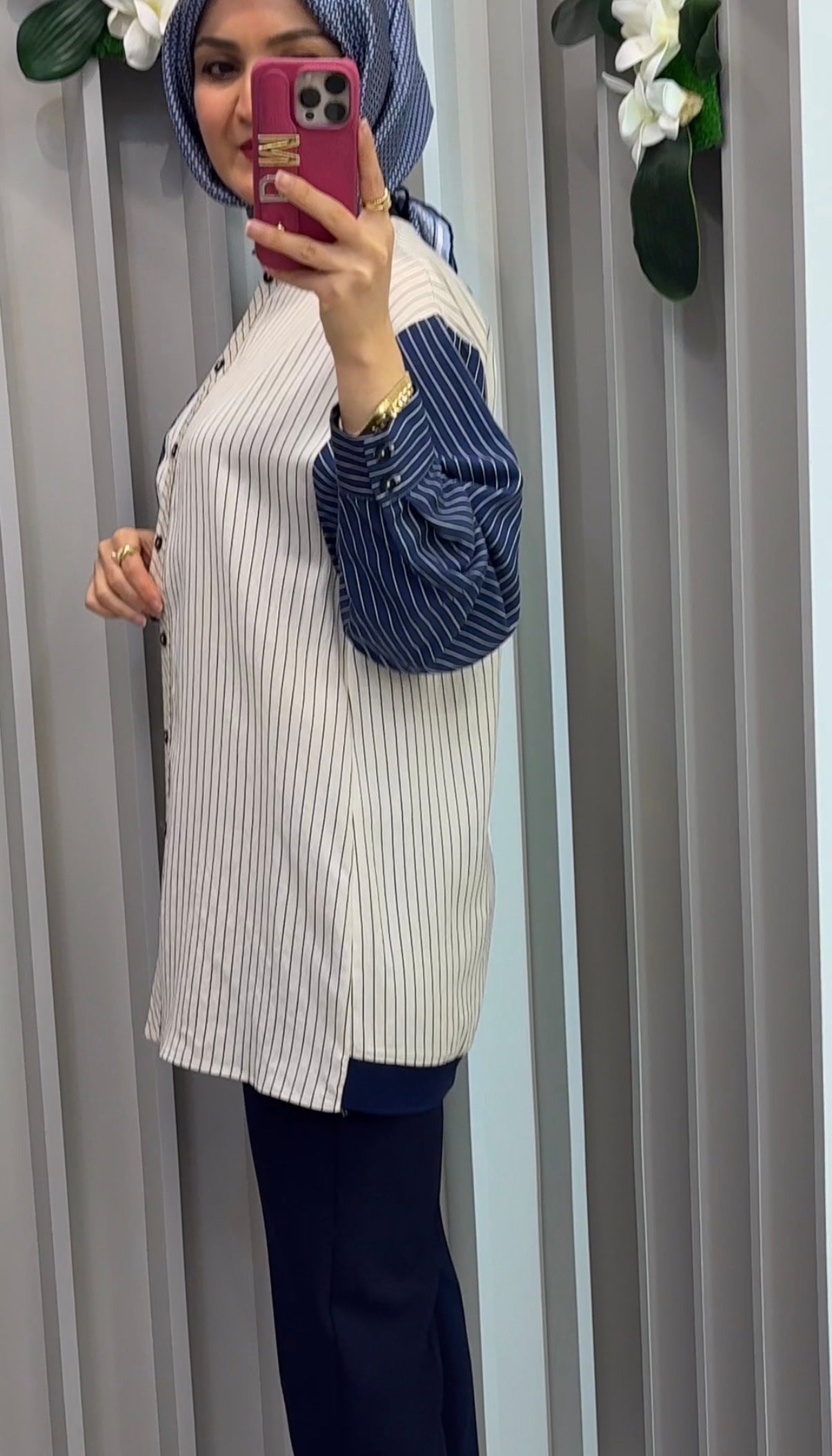 NİHAN Ribana Yakalı Çizgili Viskon Tunik / 3167
