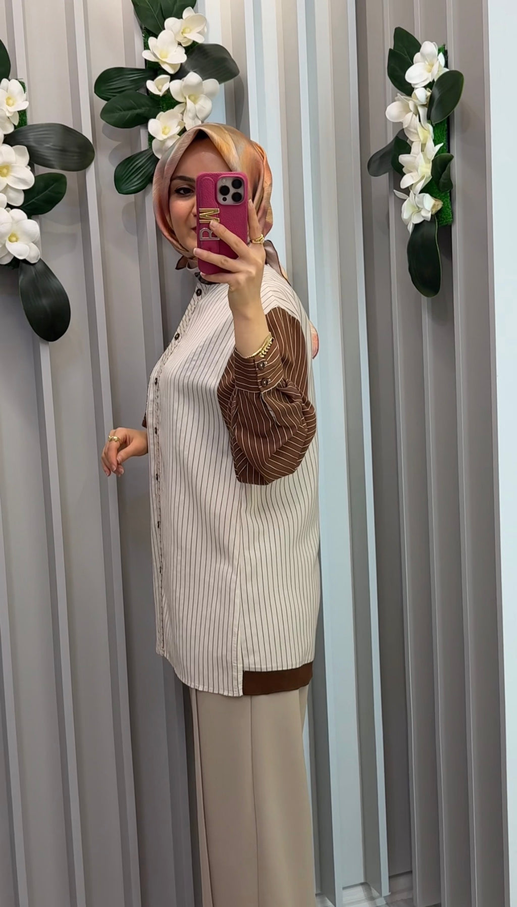 NİHAN Ribana Yakalı Çizgili Viskon Tunik / 3167