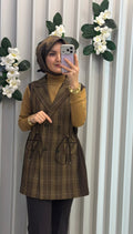 NİHAN Yanları Süet Ekose Yelek / 3106