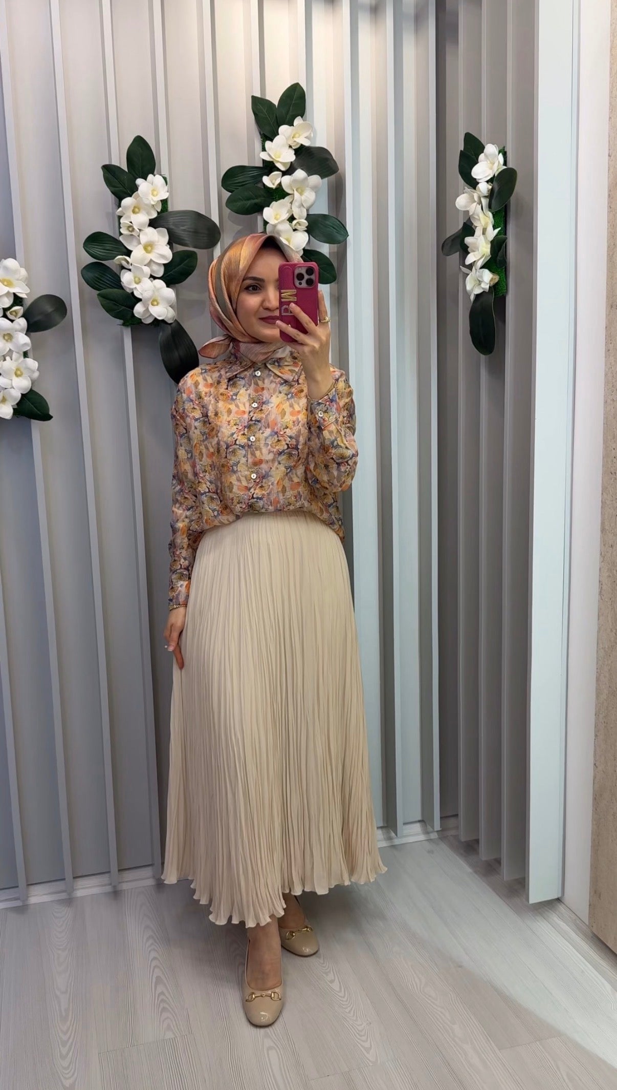 NİHAN Çiçek Desenli Oversize Crop Gömlek / 4211