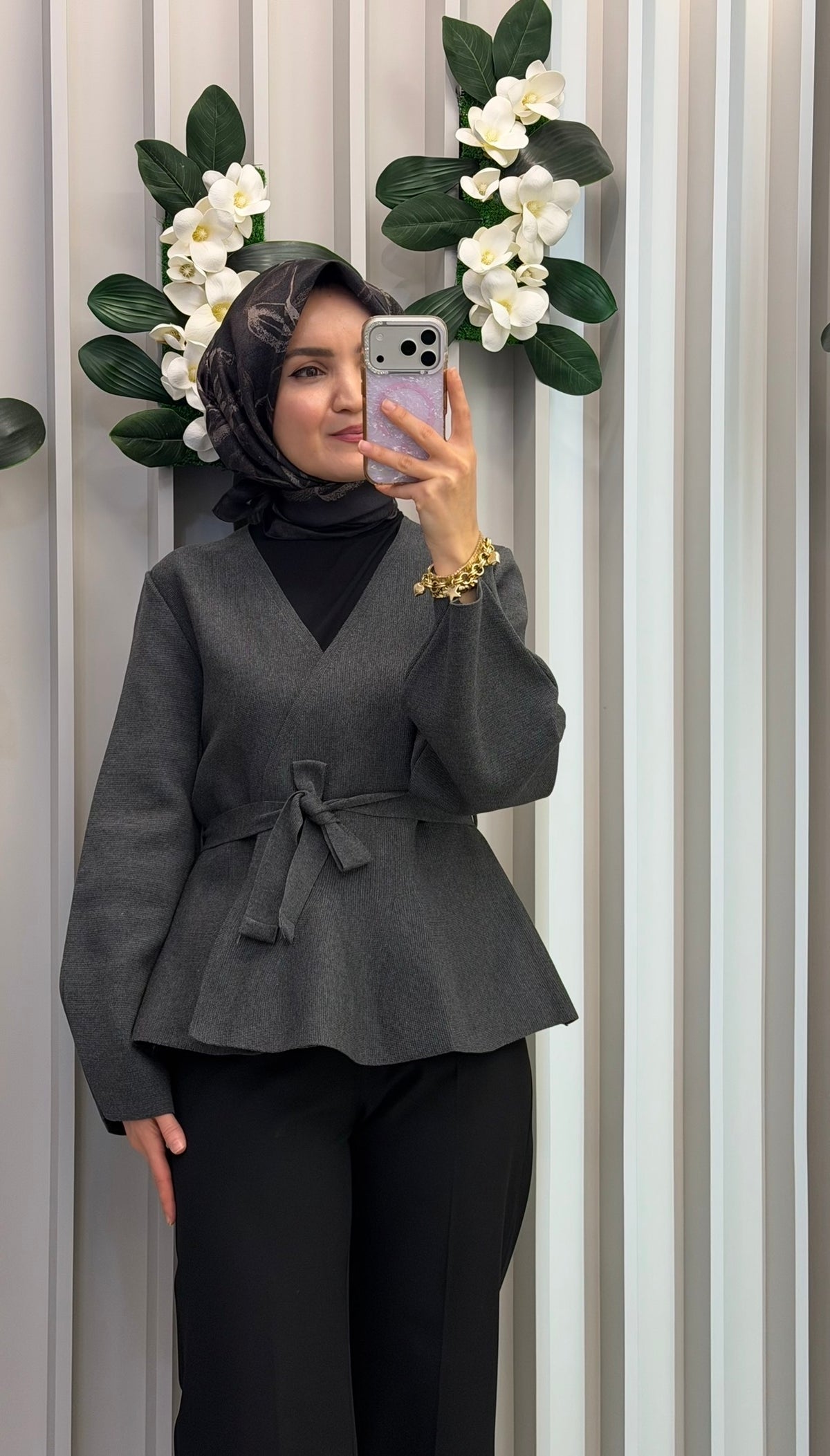 TERZİ DÜKKANI Vera Çelik Örme Peplum Hırka