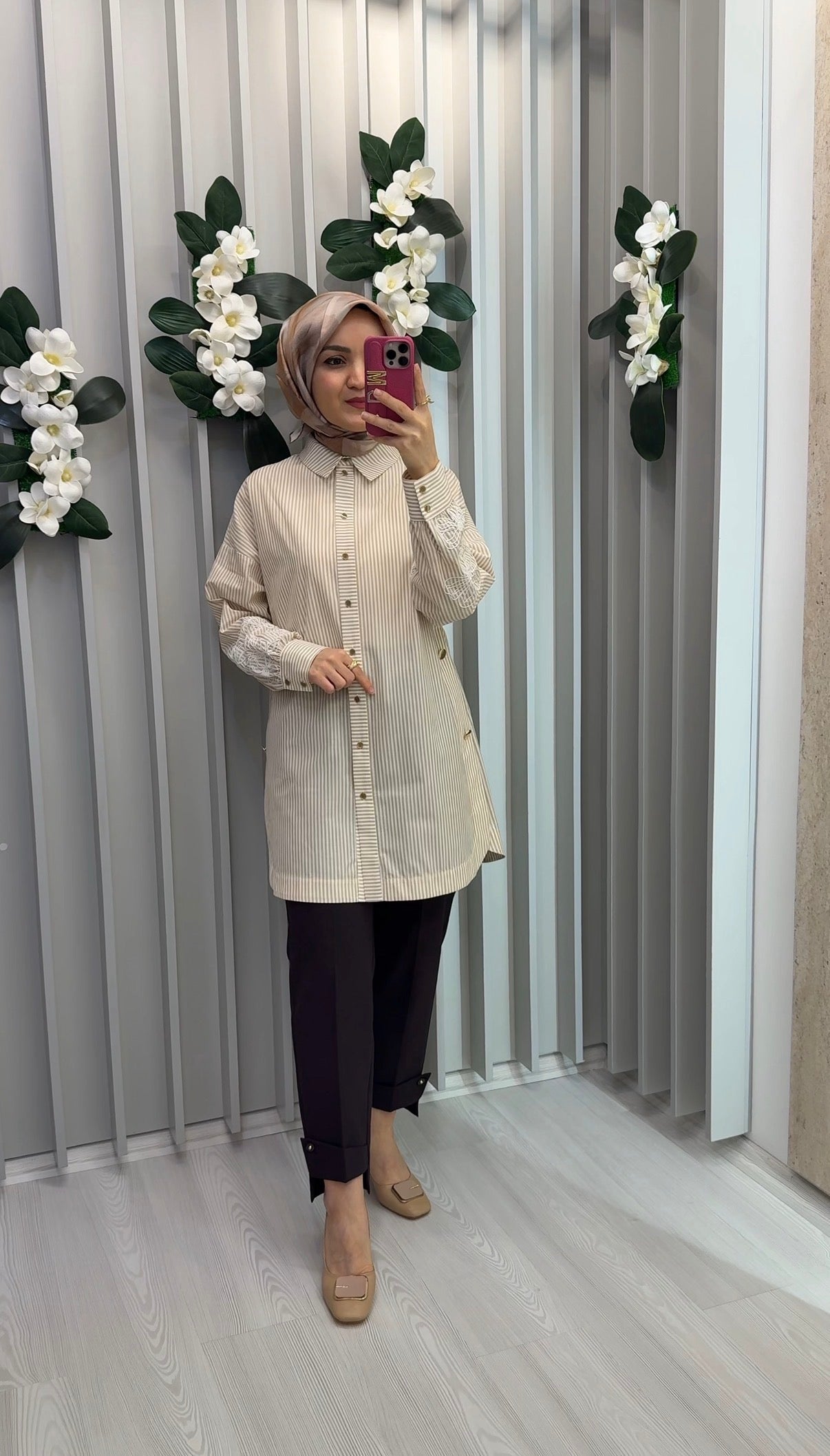 NİHAN Kolları Nakışlı Çizgili Pamuk Tunik / 3345