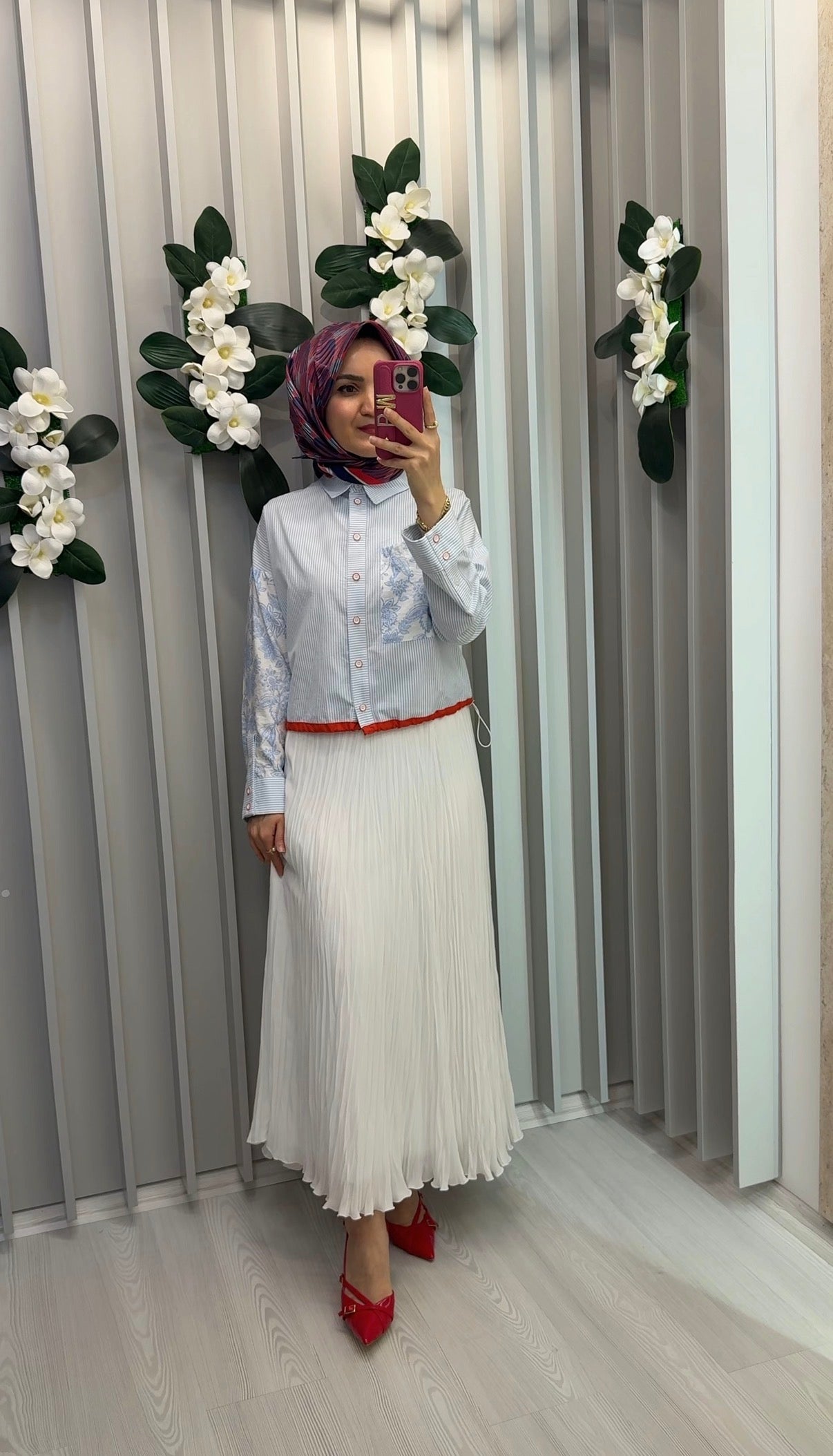 NİHAN Çizgi Ve Desenli Kumaş Mixli Crop Gömlek / 4065