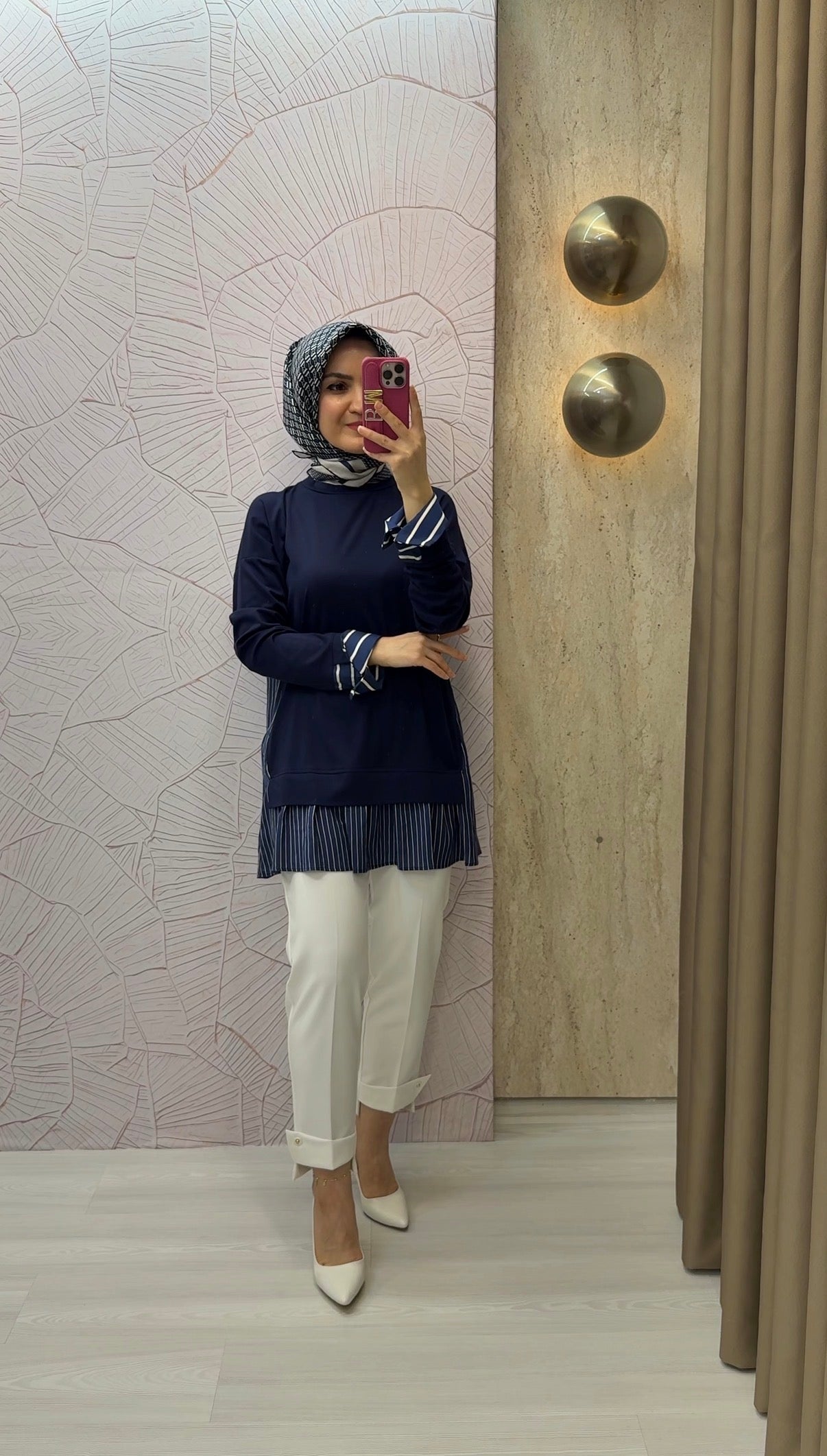 NİHAN Çizgi Kumaş Kombinli Örme Rayon Karışımlı Tunik / 3272