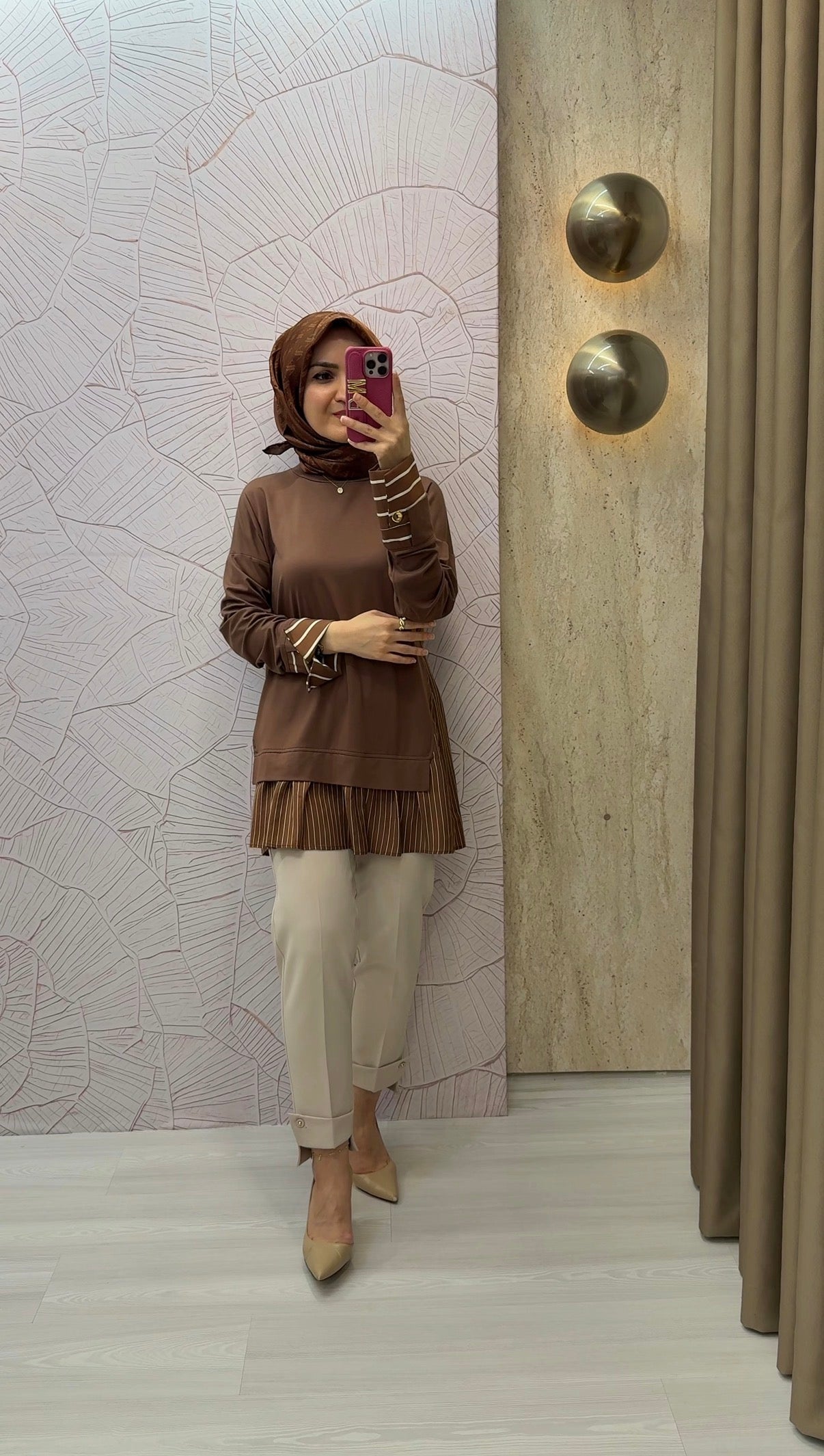 NİHAN Çizgi Kumaş Kombinli Örme Rayon Karışımlı Tunik / 3272